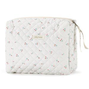 Women Kawaii Floral Cosmetic Large Travel Toiletry Cosmetic Pouch Creamy White